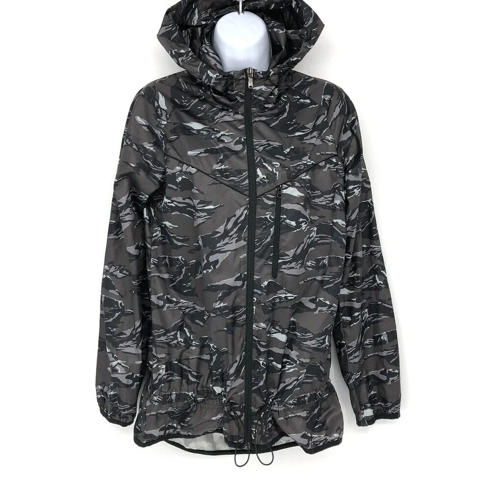 Nike Packable Camouflage Hooded Windbreaker Full Zip Trail Running Jacket Small